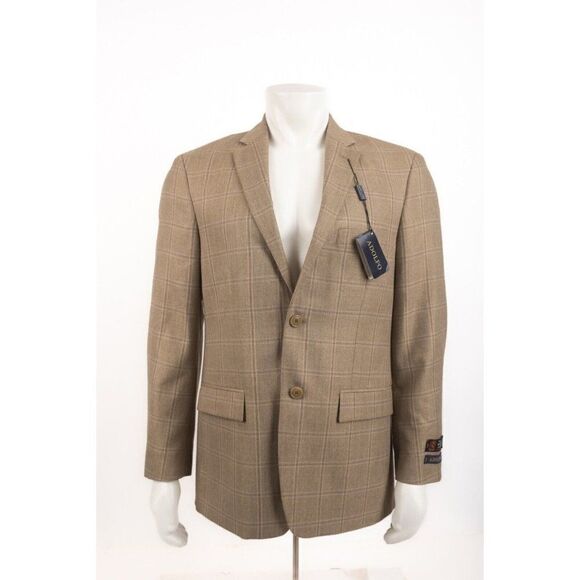 Adolfo High Twist Microtech Mens Suit Jacket Sport Coat Sz 40R Brown Plaid NWT - Picture 1 of 7